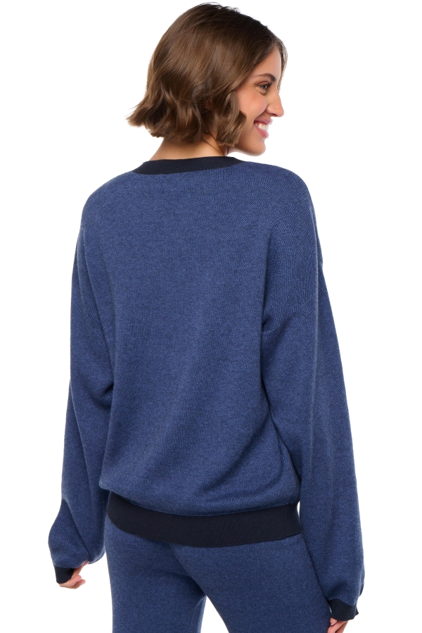 Cashmere & Cotton ladies round necks stormie blue navy m